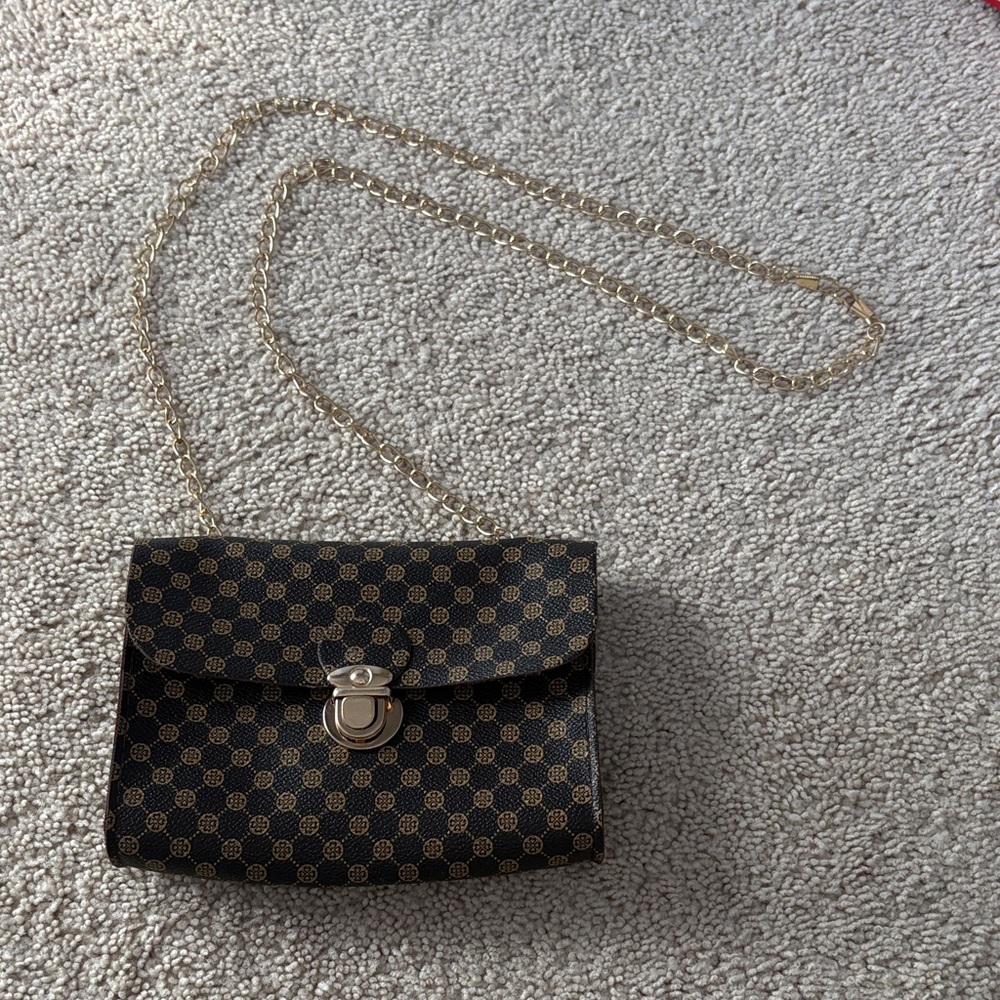 Designer-Style Black and Gold Chain Crossbody Bag Unbranded